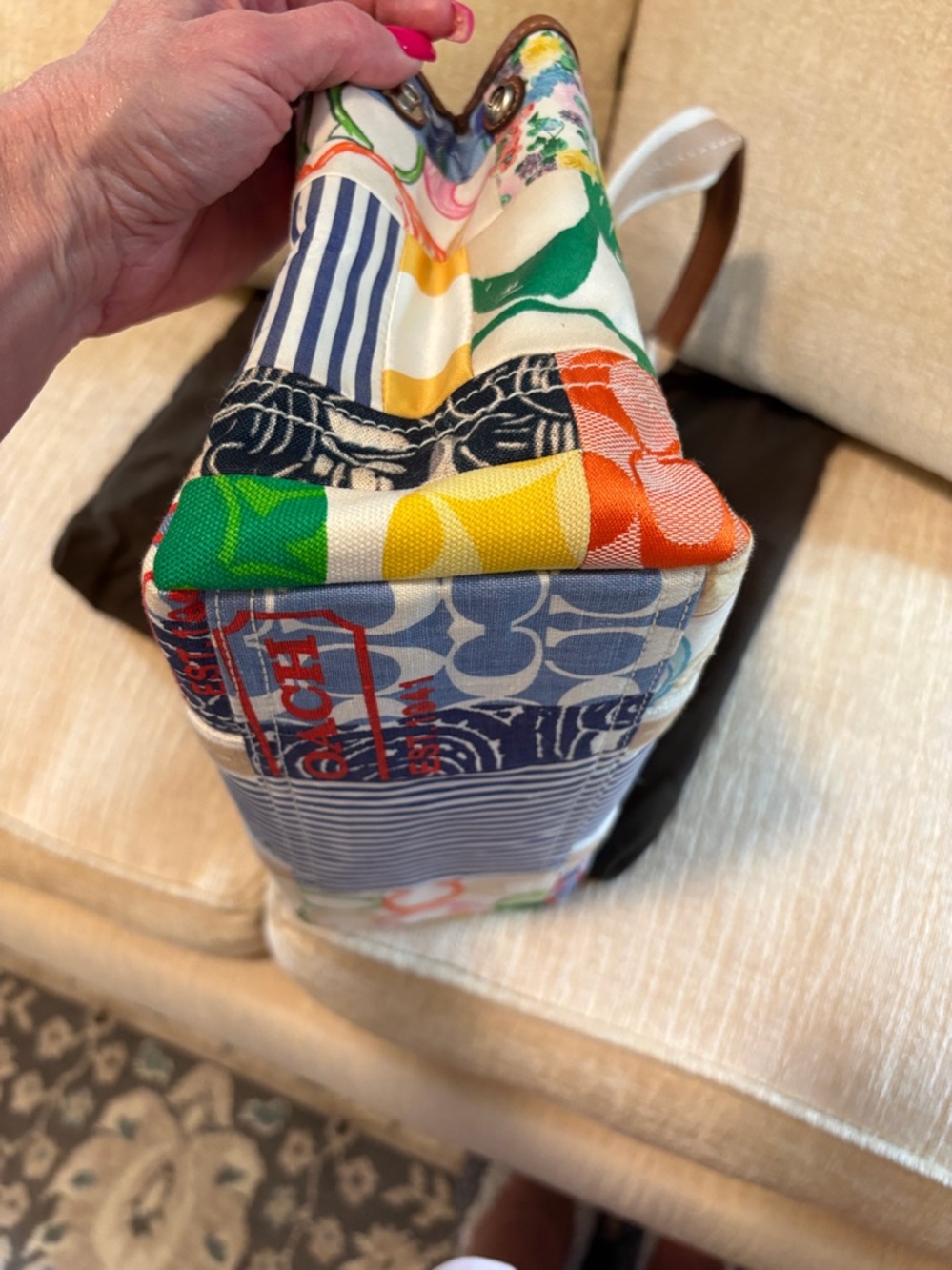 Vintage Coach Multicolor Patchwork Canvas Carryall Tote And Key/Card Holder. - Picture 7 of 16